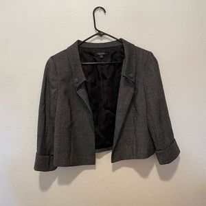 Brooks Brothers Women’s 12 Crop Blazer Jacket Open Front Wool Gray 3/4 Sleeve